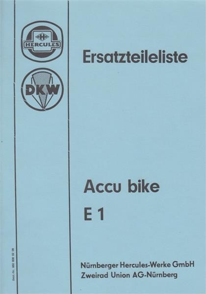 Hercules DKW Accu bike E 1, Ersatzteilliste