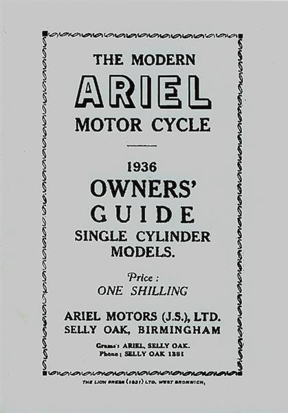 Ariel Motor Cycle Single Cylinder Models 1936 Owner's Guide