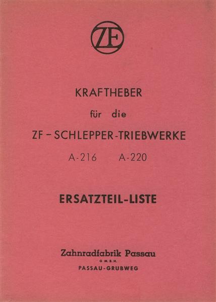 ZF Kraftheber für Schlepper-Triebwerke A-216 und A-220 Ersatzteilkatalog