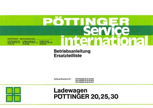 Pöttinger Ladewagen 20, 25 und 30 Betriebsanleitung und Ersatzteilliste