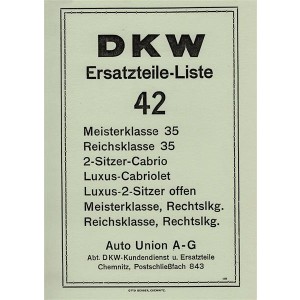DKW Reichsklasse 35 & Meisterklasse 35 Ersatzteilkatalog