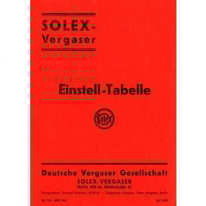 Solex Einstell-Tabellen für deutsche PKW und Lieferwagen