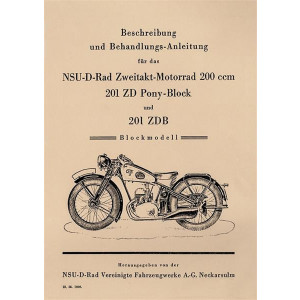 NSU D-Rad 201ZD Pony-Block und 201ZDB Betriebsanleitung