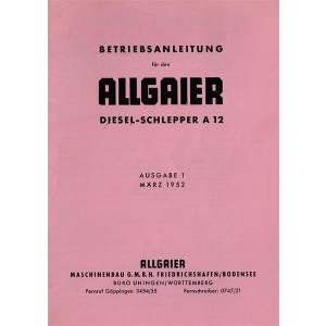 Allgaier Diesel-Schlepper A 12, Betriebsanleitung