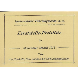 NSU Motorräder 1913 Ersatzteilkatalog
