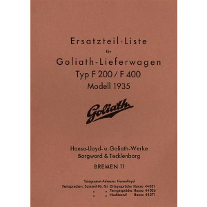 Goliath F 200 und 400 aus 1935 Ersatzteilkatalog