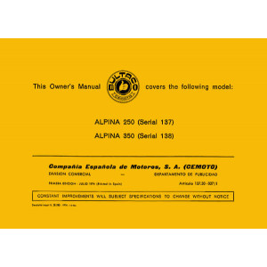 Bultaco Alpina 250 Serie 137/Alpina 350 Serie 138 Betriebsanleitung