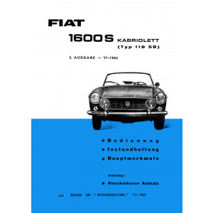 Fiat 1600S Kabriolett Typ 118SB Betriebsanleitung