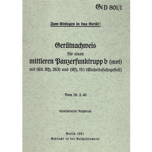 Gerätnachweis für einen mittleren Panzerfunktrupp b