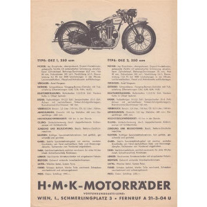 HMK OEZ1-250 ccm, OEZ 2-350 ccm, OEZ 3-500 ccm und OEZ-4-600 ccm, Prospekt-Neudruck