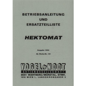 Vogel & Noot Wendepflug Hektomat, Betriebsanleitung und Ersatzteilkatalog