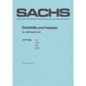 Sachs Optima 1D, DS, 2D, 2DS, Ersatzteilkatalog (ohne Motor)