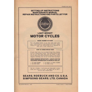 Allstate Sears Light-weight Motorcycle - Maintenance, Repair Instructions and Parts List