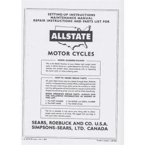 Allstate Sears Light-weight Motorcycle - Maintenance, Repair Instructions and Parts List