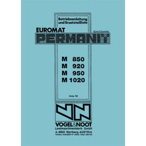 Vogel & Noot M850, M920, M950, M1020, Euromat, Permanit, Volldrehpflug, Betriebsanleitung un Ersatzteilliste