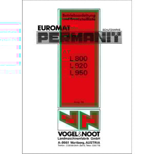 Vogel & Noot L 800, L 920, L 950 Euromat, Permanit, Volldrehpflug, Betriebsanleitung und Ersatzteilkatalog