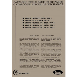 Vespa Sprint  VLB1, G.T. VNL 2, Super 125 VNC 1, Super 150 VBC 1, Rally 180 VSD 1, Ersatzteilkatalog