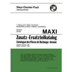 Puch Maxi N off Road, Maxi S (Frey Spezial) 1- und 2-Gang-Automatik. Ausführung für die Schweiz, Zusatz-Ersatzteilkatalog