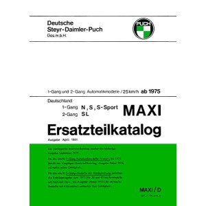 Puch Maxi N, S, S-Sport, SL, 1- und 2-Gang, Ausführung für Deutschland, Ersatzteilkatalog