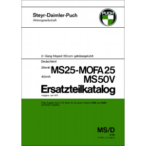 Puch MS 25 - Mofa 25, MS 50 V, 2-Gang, gebläsegekühlt, Ausführung für Deutschland, Ersatzteilkazalog