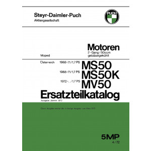 Puch MS 50, MS 50 K und MV 50 (Motoren) 2-Gang, gebläsegekühlt, ab Baujahr 1968, Ersatzteilkatalog