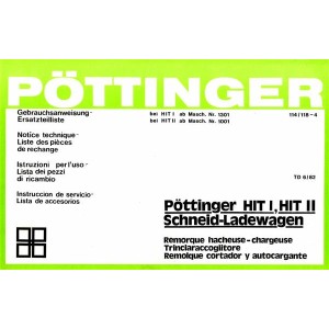 Pöttinger HIT I, HIT II, Schneid-Ladewagen Betriebsanleitung und Ersatzteilliste