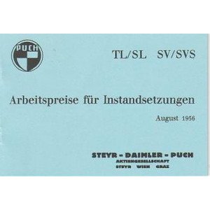 Puch 125/150 TL und SL, 125 und 175 SV/S, Arbeitspreise für Instandsetzung