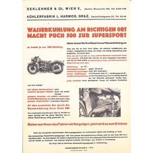 Puch 500, Prospektreprint von 1934 Zweizylinder-Zweitakt mit Harmos-Wasserkühlung, Prospekt-Reprint