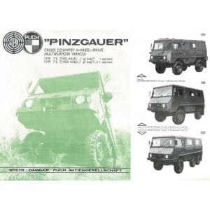 Puch Pinzgauer 710 und 712, Prospekt-Reprint, 2-färbig, fünf verschiedene Ausführungen, technische Daten