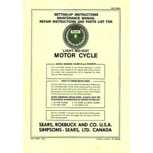 Allstate Sears Light-weight Motorcycle - Maintenance, Repair Instructions and Parts List