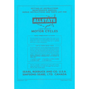 Allstate Sears Light-weight Motorcycle - Maintenance, Repair Instructions and Parts List