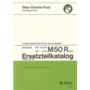 Puch M 50 Racing,  4-Gang, 2,6 - 2,9 PS, Modelle ab 1972, Ausführung für Deutschland, Ersatzteilkatalog