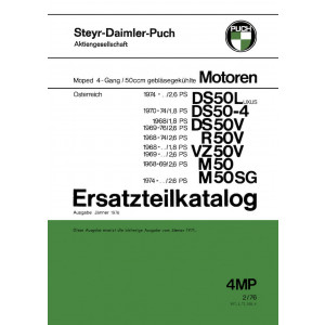 Puch DS 50 L, DS 50-4, V, R 50 V, VZ 50 V, M 50, M 50 SG, 4-Gang-Motor gebläsegekühlt, ab Baujahr 1968, Ersatzteilkatalog