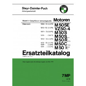 Puch 4-Gang-Motoren, fahrtwindgekühlt, M 50 SE , -4, S, Sport, R, Racing, C, Cross, GP, Grand Prix Ersatzteilkatalog
