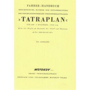 Tatra Motokov PKW "Tatraplan" Typ 600, Fahrer-Handbuch